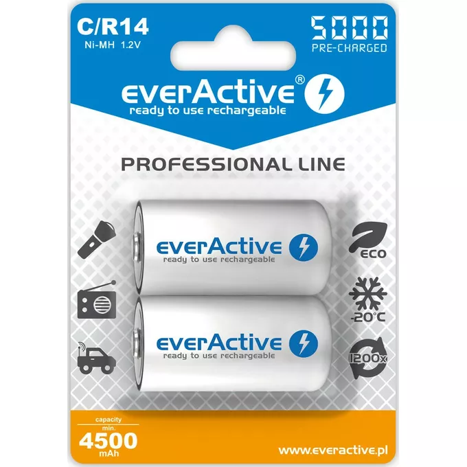 everActive Akumulatorki R14/C NI-MH 5000 mAh 2 szt. ready to use