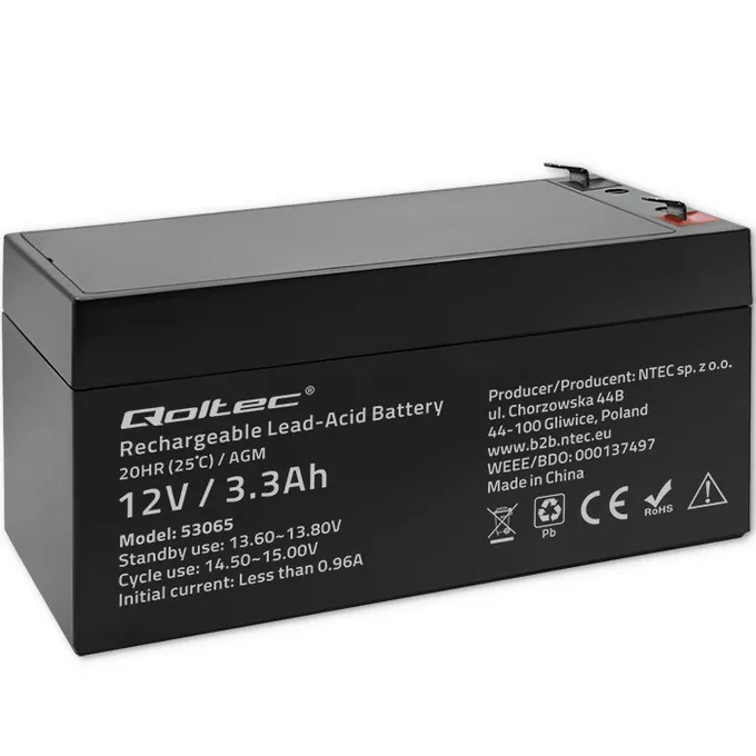 Qoltec Akumulator AGM | 12V | 3.3Ah | max. 49.5A