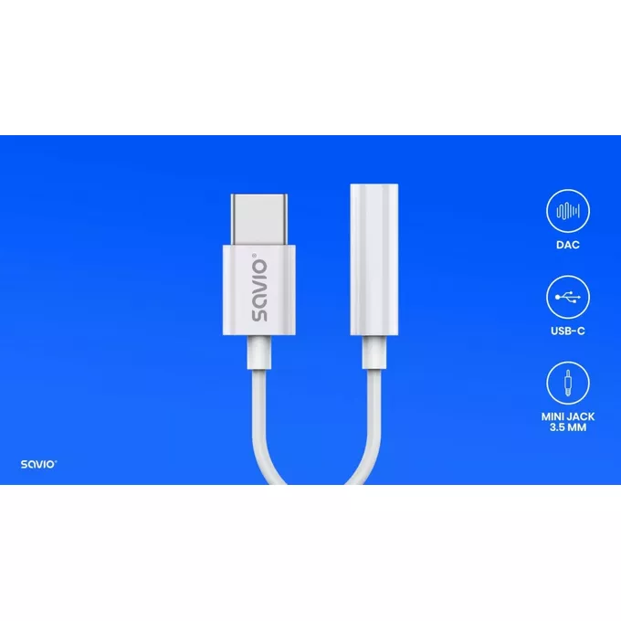 Savio Adapter USB-C - Mini Jack 3,5mm, Xiaomi, Huawei, Oppo,  AK-51