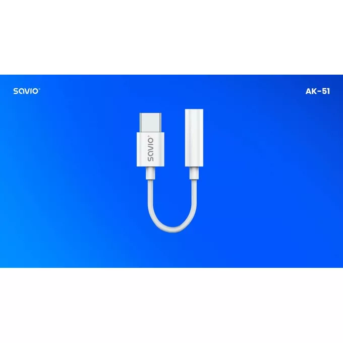 Savio Adapter USB-C - Mini Jack 3,5mm, Xiaomi, Huawei, Oppo,  AK-51