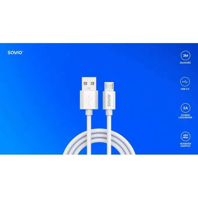 Savio Kabel USB- A - micro USB, 2A, 3m, CL-167