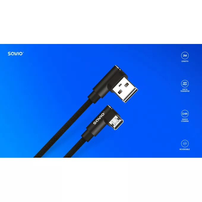 Savio Kabel z dwustronnym złączem USB Micro USB - USB A 2m, CL-162