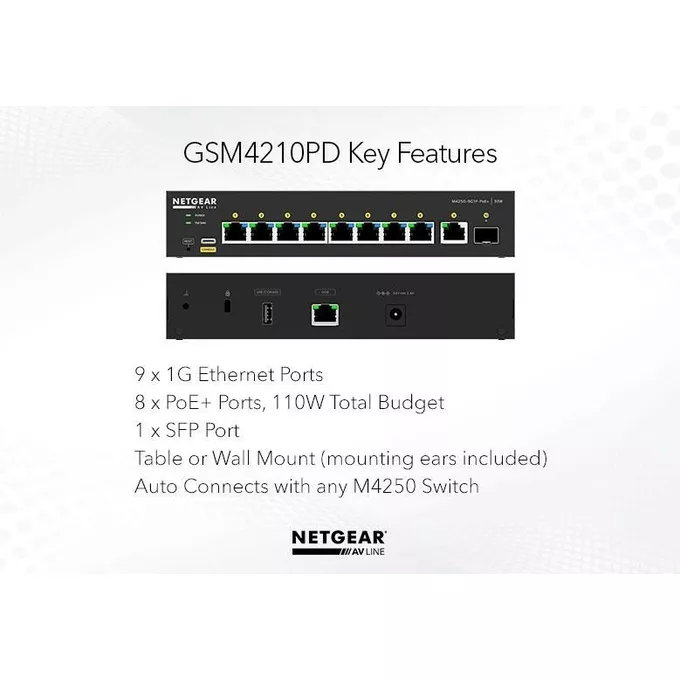 Netgear Przełącznik zarządzalny GSM4210PD Switch 8xGE PoE+ 1xSFP