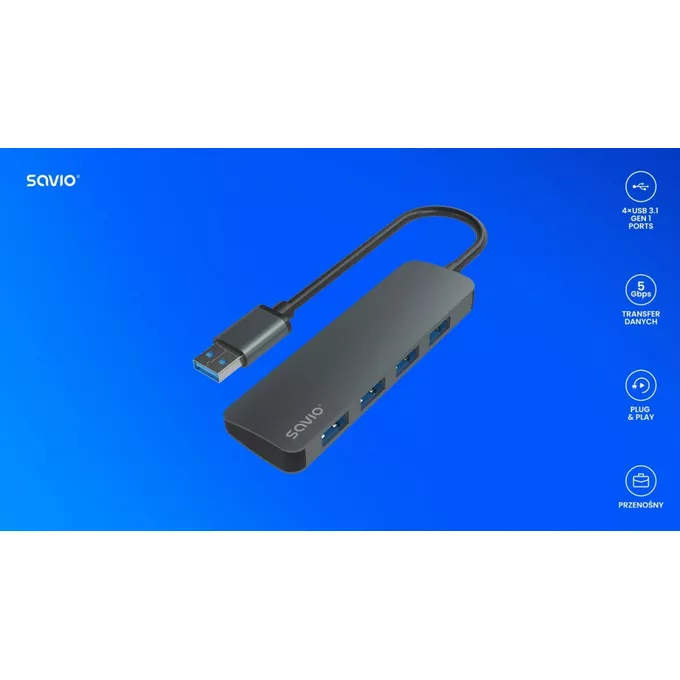 Savio 4-portowy HUB USB 3.1 Gen 1, AK-53