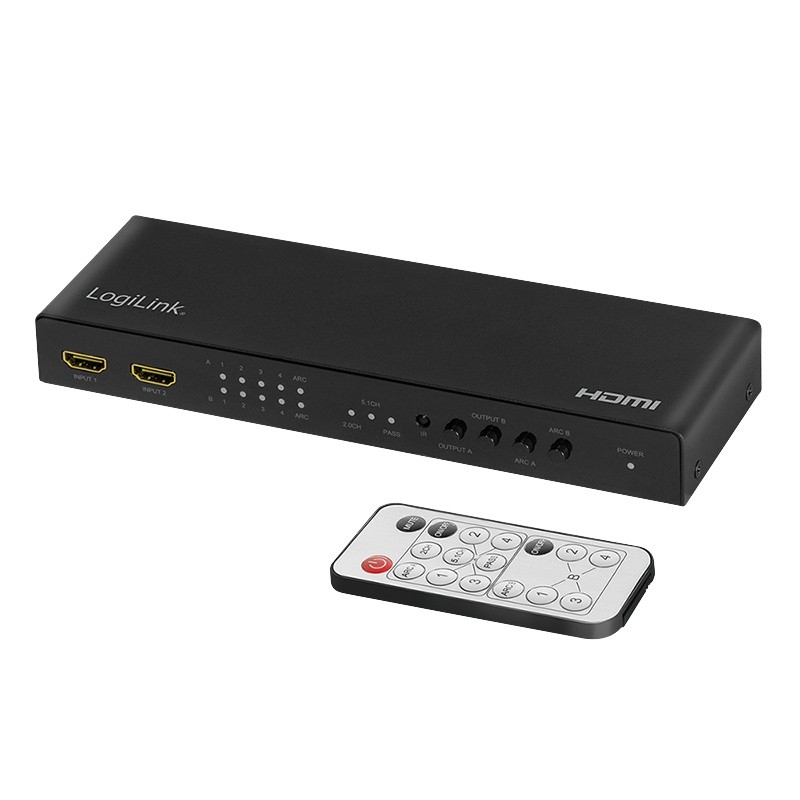 LogiLink Switch 4x2 HDMI, 4K 60Hz, z pilotem