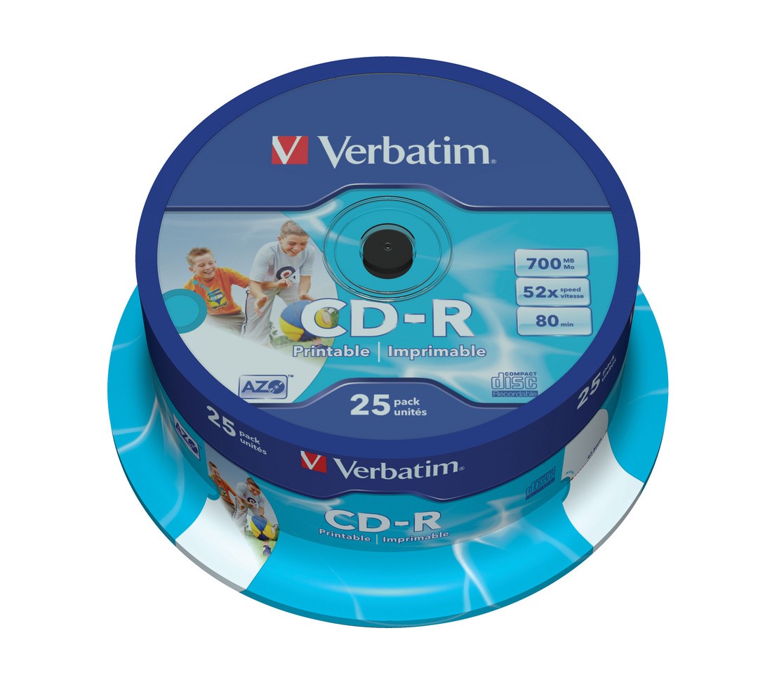 Verbatim CD-R 52x 700MB 25P CB Printable 43439