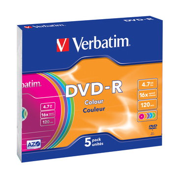 Verbatim DVD-R 16x 4.7GB 5P Slim Colour 43557