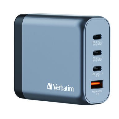 Verbatim Ładowarka GNC-140 32203 GaN 140W, PD 3.1, QC 3.0 3x USB-C, 1x USB-A, UE / UK