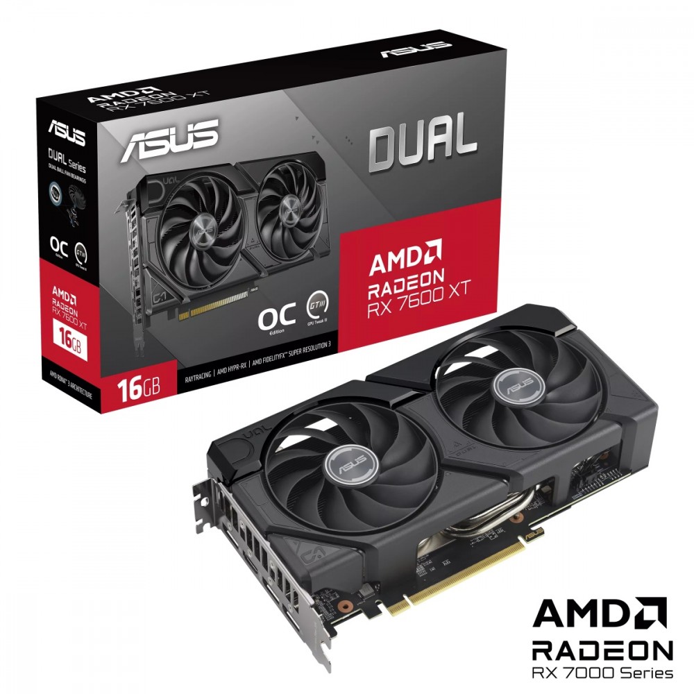 Asus Karta graficzna RX 7600XT DUAL OC 16GB GDDR6 128bit 3DP HDMI