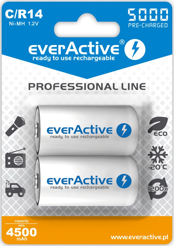 everActive Akumulatorki R14/C NI-MH 5000 mAh 2 szt. ready to use